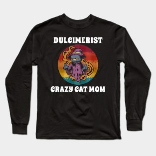 Dulcimerist Crazy Cat Mom Groovy Halloween Party Retro Vintage Long Sleeve T-Shirt